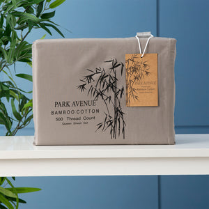Park Avenue Split Queen Sheet Set | 500 TC Bamboo Cotton | Pewter