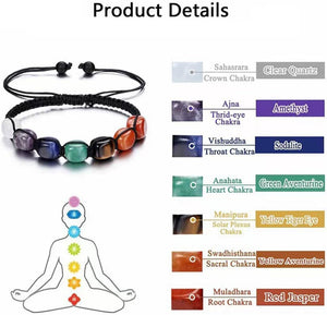 7 Chakra Bracelet | Natural Gemstone Beaded Bracelet | Adjustable Braided Crystal Jewellery | Reiki Yoga Healing