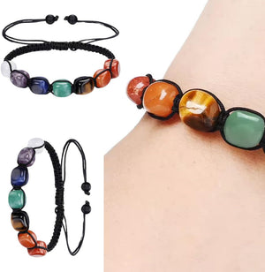 7 Chakra Bracelet | Natural Gemstone Beaded Bracelet | Adjustable Braided Crystal Jewellery | Reiki Yoga Healing