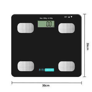 FitSmart Electronic Floor Body Scale | Black Digital LCD Glass Tracker for Bathroom