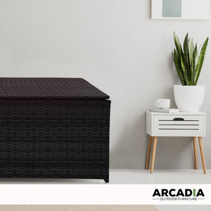 Arcadia Furniture Outdoor Rattan Storage Box | Garden Toy & Tools Shed | UV Resistant | Black