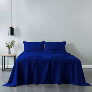 Vintage Washed 100% Cotton Sheet Set | Fitted & Flat Sheets | Pillowcases | Double | Royal Blue