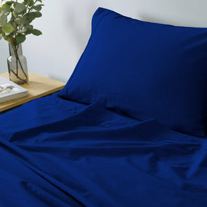 Vintage Washed 100% Cotton Sheet Set | Fitted & Flat Sheets | Pillowcases | Double | Royal Blue