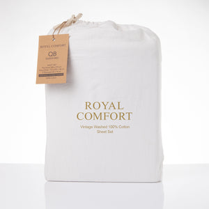 Vintage Washed 100% Cotton Sheet Set | Fitted & Flat Sheets | Pillowcases | Queen | White