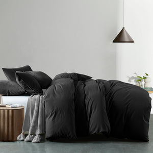 Vintage Washed 100% Cotton Quilt Cover Set | Bedding | Ultra Soft | Single | Charcoal