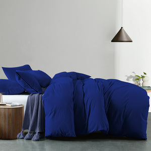 Vintage Washed 100% Cotton Quilt Cover Set | Ultra Soft Bedding | Double - Royal Blue