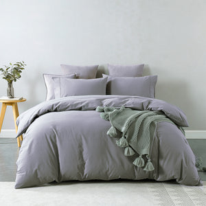 Vintage Washed 100% Cotton Quilt Cover Set | Ultra Soft Bedding | King - Grey
