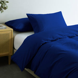 Vintage Washed 100% Cotton Quilt Cover Set | Ultra Soft Bedding | King - Royal Blue