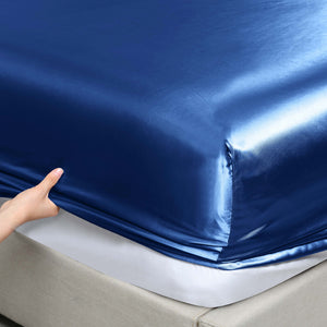 Satin Sheet Set | 3 Piece Fitted Sheet & Pillowcase | Soft | Queen | Navy Blue