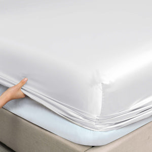 Satin Sheet Set | 3 Piece Fitted Sheet & Pillowcase | Soft | King | White