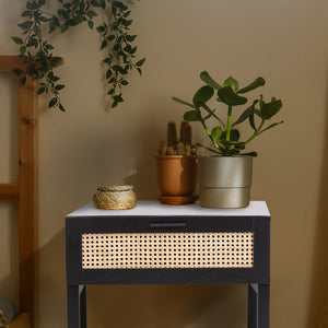 Casa Decor Tulum Rattan Bedside Table | Drawers Table | Nightstand Cabinet | Black