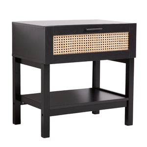 Casa Decor Tulum Rattan Bedside Table | Drawers Table | Nightstand Cabinet | Black