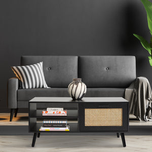 Casa Decor Tulum Rattan Coffee Table | Storage Drawer | Wooden Black