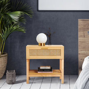 Casa Decor Santiago Rattan Bedside Table | Drawers Table | Nightstand Cabinet | Oak