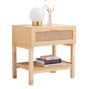 Casa Decor Santiago Rattan Bedside Table | Drawers Table | Nightstand Cabinet | Oak