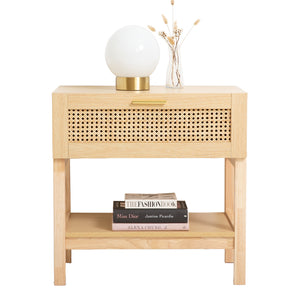Casa Decor Santiago Rattan Bedside Table | Drawers Table | Nightstand Cabinet | Oak