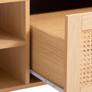 Casa Decor Santiago Rattan Coffee Table | Storage Drawer | Wooden Oak