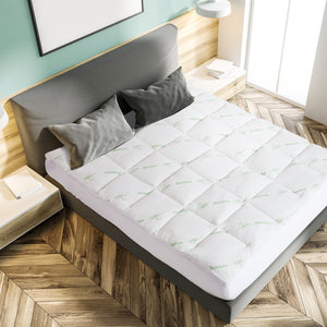 1000GSM Luxury Bamboo Covered Mattress Topper Ball Fibre Gusset | Double | White