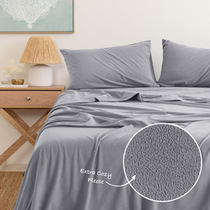 Polar Fleece Flannel Sheet Set | Ultra Soft Plush Cozy | Single | Grey