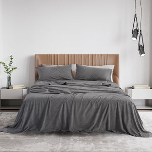 Polar Fleece Flannel Sheet Set | Ultra Soft Plush Cozy | Single | Charcoal