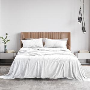 Polar Fleece Flannel Sheet Set | Ultra Soft Plush Cozy | Double | White