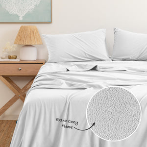 Polar Fleece Flannel Sheet Set | Ultra Soft Plush Cozy | Double | White