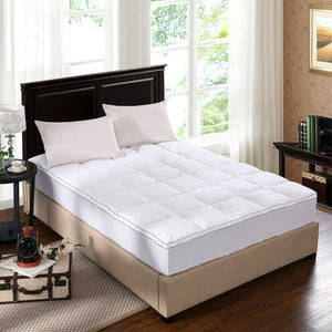 1000GSM Luxury Bamboo Fabric Gusset Mattress Pad Topper Cover | Queen | White