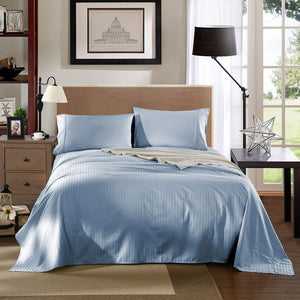 Kensington 1200 Thread Count 100% Egyptian Cotton Sheet Set | Stripe Hotel Grade | King | Chambray