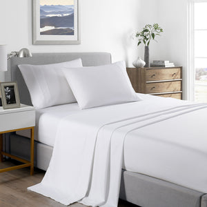 2000 Thread Count Bamboo Cooling Sheet Set | Ultra Soft Bedding | Queen | White