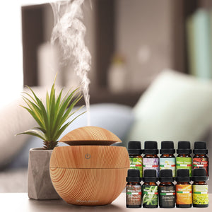 Ultrasonic USB Diffuser | 10 Aroma Oils | Humidifier | LED Light | 130ml | Light Wood