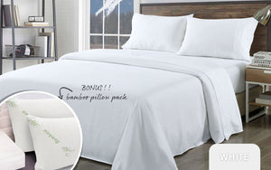 Bamboo Blend Sheet Set 1000TC | Ultra Soft | King | White & Bamboo Pillows 2 Pack