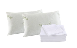 Bamboo Blend Sheet Set 1000TC | Ultra Soft | King | White & Bamboo Pillows 2 Pack