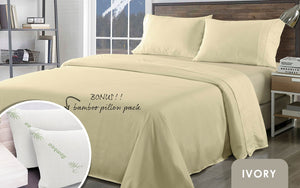 Bamboo Blend Sheet Set 1000TC | Ultra Soft | King | Ivory & Bamboo Pillows 2 Pack