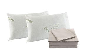 Bamboo Blend Sheet Set | 1000TC & Bamboo Pillows | 2 Pack | Ultra Soft | King | Warm Grey