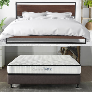 Azure Wood Bed Frame with Comforpedic Mattress Package Deal | Bedroom Set | Single Size | White & Brown