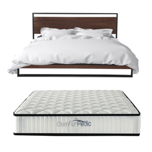 Azure Wood Bed Frame with Comforpedic Mattress Package Deal | Bedroom Set | Single Size | White & Brown