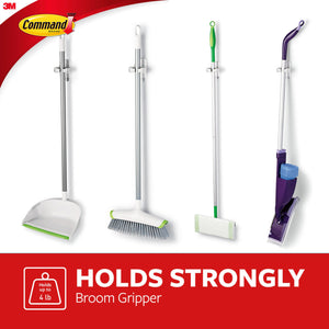 COMMAND Broom Gripper | 17007-3NA | 3 Grippers + 6 Large Strips | Wall Organizer