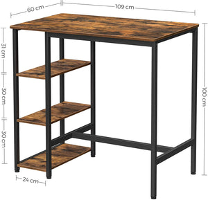 Dining Table with 3 Shelves | Industrial Style Stable Steel Structure | 109 x 60 x 100 cm | Rustic Brown