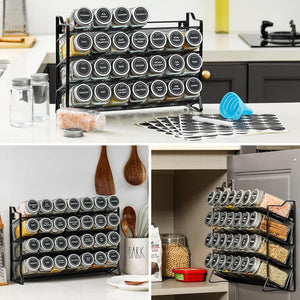 Spice Rack Organizer with 28 Spice Jars | Spice Labels, Funnel & Marker | Kitchen Countertop