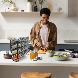 Spice Rack Organizer with 28 Spice Jars | Spice Labels, Funnel & Marker | Kitchen Countertop