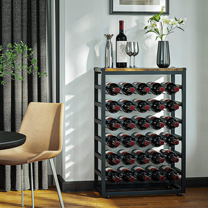 Freestanding Wine Rack | 6-Tier Design for 30 Bottles | Wood Countertop & Metal Frame