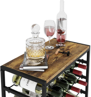 Freestanding Wine Rack | 6-Tier Design for 30 Bottles | Wood Countertop & Metal Frame