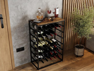 Freestanding Wine Rack | 6-Tier Design for 30 Bottles | Wood Countertop & Metal Frame