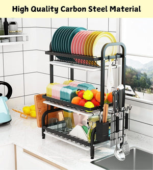 Dish Drying Rack 3 Tier Large Capacity | Kitchen Storage with Utensil & Cutting Board Holder