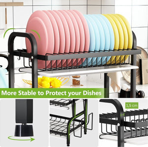 Dish Drying Rack 3 Tier Large Capacity | Kitchen Storage with Utensil & Cutting Board Holder