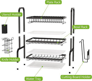 Dish Drying Rack 3 Tier Large Capacity | Kitchen Storage with Utensil & Cutting Board Holder