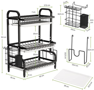Dish Drying Rack 3 Tier Large Capacity | Kitchen Storage with Utensil & Cutting Board Holder
