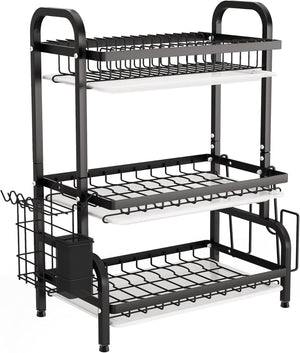 Dish Drying Rack 3 Tier Large Capacity | Kitchen Storage with Utensil & Cutting Board Holder