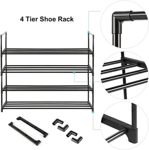 4-Tier Stainless Steel Shoe Rack Storage Organizer | Holds up to 15 Pairs of Shoes | 55cm, Black