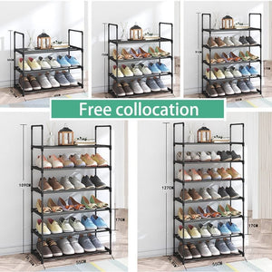 4-Tier Stainless Steel Shoe Rack Storage Organizer | Holds up to 15 Pairs of Shoes | 55cm, Black